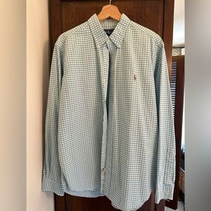 Ralph Lauren Blue and White Checkered Casual Button Down Shirt